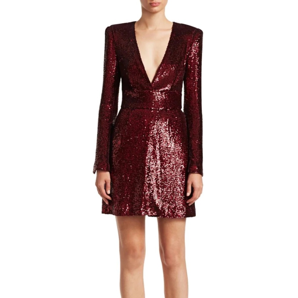 A.L.C. Burgundy Sequin Mara Long Sleeve Dress